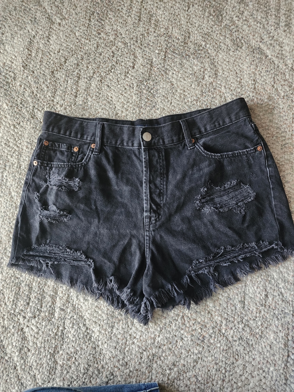 Aeropostale Button Fly Black Distressed Denim Jean Shorts 12